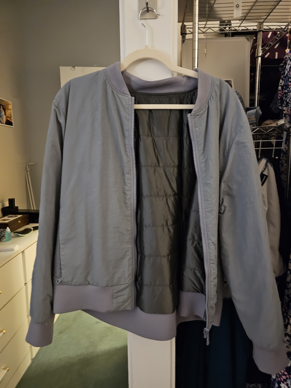 Light Gray Bomber Jacket - Casual Zip-Up Coat